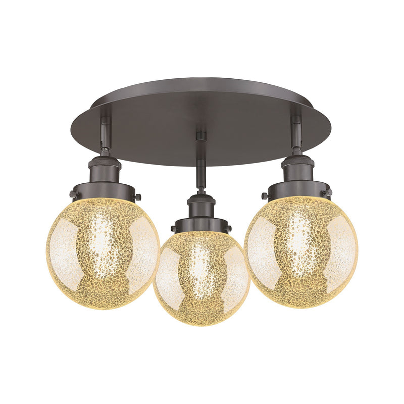 Innovations Beacon 18in 3-Light Semi-Flush Mount | Industrial Oil Rubbed Bronze Steel and Cast Brass with Mercury Glass Globe | Model 916-3C-OB-G208-6