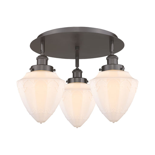Innovations Bullet 19in 3-Light Semi-Flush Mount | Industrial Oil Rubbed Bronze and Matte White Frosted Glass | Entryway & | Model 916-3C-OB-G661-7
