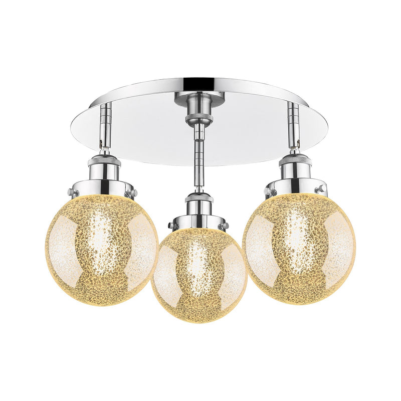Innovations Beacon 18in 3-Light Semi-Flush Mount | Industrial Polished Chrome and Mercury Glass | Kitchen & Hallway Damp Rated | Model 916-3C-PC-G208-6