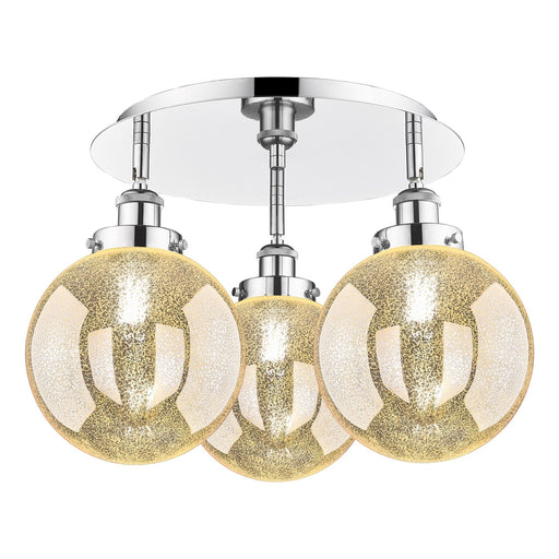 Innovations Beacon 20in 3-Light Semi-Flush Mount | Industrial Polished Chrome and Mercury Glass | Kitchen & Hallway Damp Rated | Model 916-3C-PC-G208-8