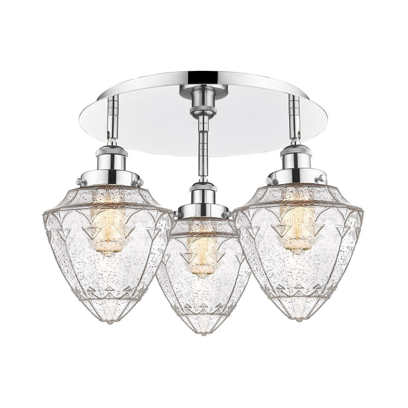 Innovations Bullet 19in 3-Light Semi-Flush Mount | Industrial Polished Chrome and Seedy Glass | Kitchen & Hallway Damp Rated | Model 916-3C-PC-G664-7