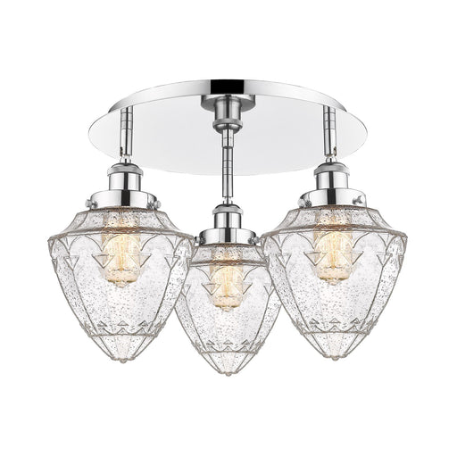 Innovations Bullet 19in 3-Light Semi-Flush Mount | Industrial Polished Chrome and Seedy Glass | Kitchen & Hallway Damp Rated | Model 916-3C-PC-G664-7