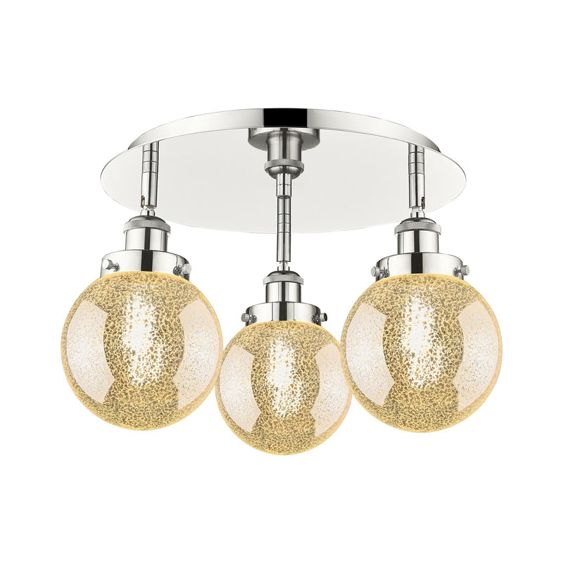 Innovations Beacon 18in 3-Light Semi-Flush Mount | Industrial Polished Nickel Steel and Cast Brass with Mercury Glass Globe | Model 916-3C-PN-G208-6