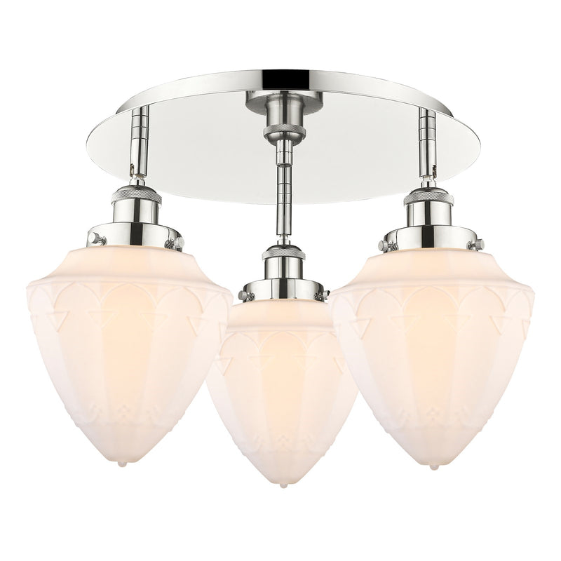 Innovations Bullet 19in 3-Light Semi-Flush Mount | Industrial Polished Nickel and Matte White Frosted Glass | Kitchen & Hallway | Model 916-3C-PN-G661-7