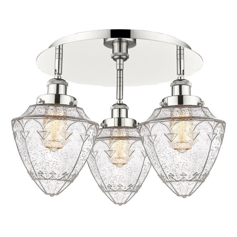 Innovations Bullet 19in 3-Light Semi-Flush Mount | Industrial Polished Nickel and Seedy Glass | Kitchen & Hallway Damp Rated | Model 916-3C-PN-G664-7