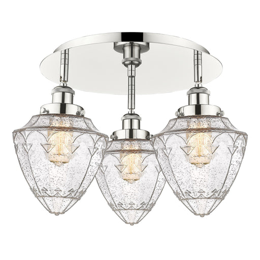 Innovations Bullet 19in 3-Light Semi-Flush Mount | Industrial Polished Nickel and Seedy Glass | Kitchen & Hallway Damp Rated | Model 916-3C-PN-G664-7