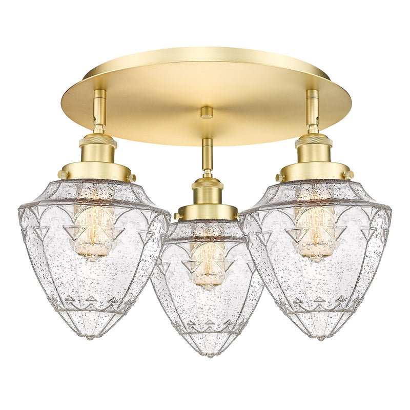 Innovations Bullet 19in 3-Light Semi-Flush Mount | Industrial Satin Gold Steel and Seedy Glass | Damp-Rated Entryway & Hallway | Model 916-3C-SG-G664-7