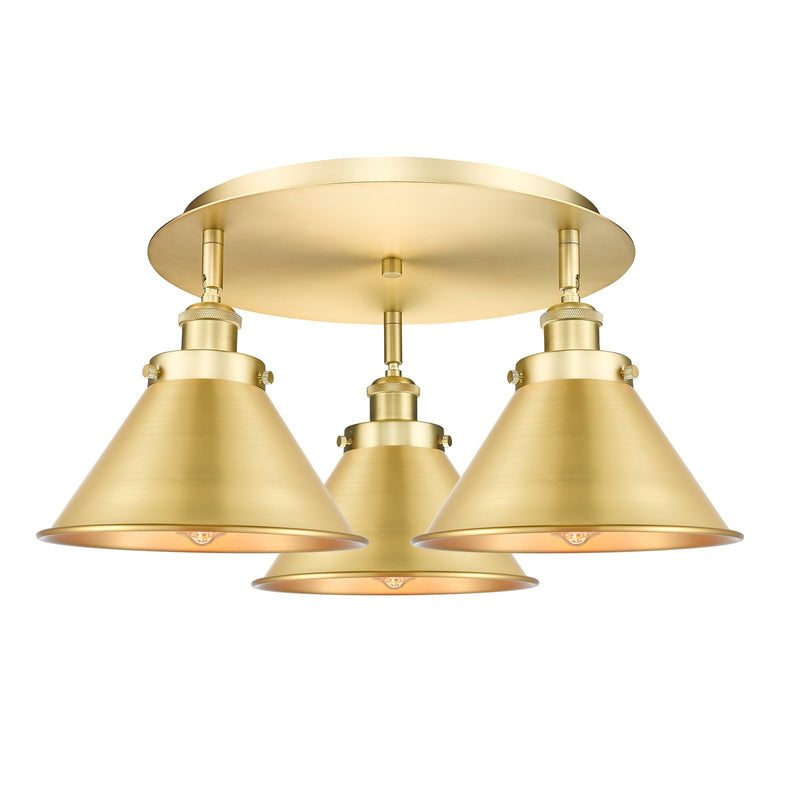 Innovations Ballston Urban 20in 3-Light Semi-Flush Mount | Industrial Satin Gold Steel and Satin Gold Metal Shade | Damp-Rated | Model 916-3C-SG-M10-SG