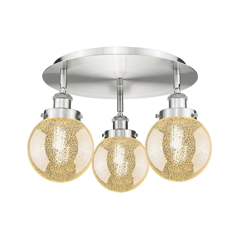 Innovations Beacon 18in 3-Light Semi-Flush Mount | Industrial Satin Nickel Steel and Mercury Glass Shade | Damp-Rated Entryway & | Model 916-3C-SN-G208-6
