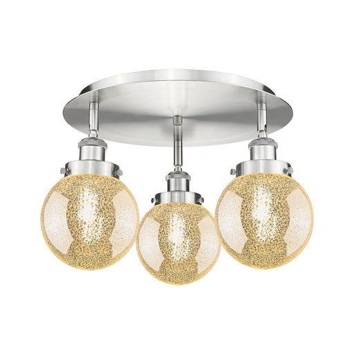 Innovations Beacon 18in 3-Light Semi-Flush Mount | Industrial Satin Nickel Steel and Mercury Glass Shade | Damp-Rated Entryway & | Model 916-3C-SN-G208-6