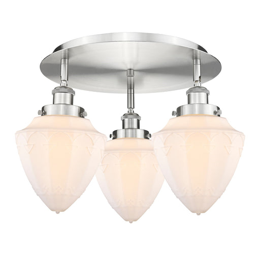 Innovations Bullet 18.75in 3-Light Semi-Flush Mount | Industrial Satin Nickel Steel and Matte White Frosted Glass | Kitchen & | Model 916-3C-SN-G661-7
