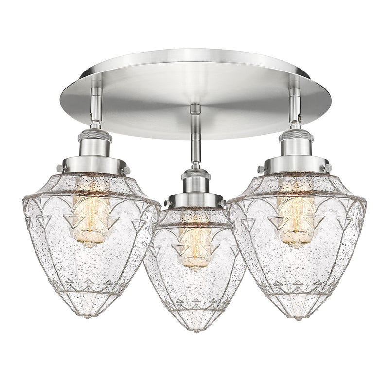 Innovations Bullet 18.75in 3-Light Semi-Flush Mount | Industrial Satin Nickel Steel and Seedy Glass | Kitchen & Hallway | Model 916-3C-SN-G664-7