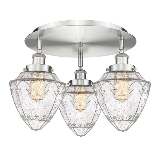 Innovations Bullet 18.75in 3-Light Semi-Flush Mount | Industrial Satin Nickel Steel and Seedy Glass | Kitchen & Hallway | Model 916-3C-SN-G664-7