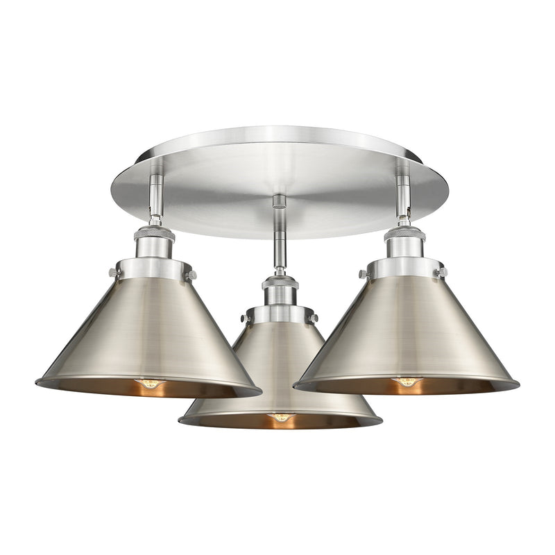 Innovations Ballston Urban 19.75in 3-Light Semi-Flush Mount | Industrial Satin Nickel Steel and Brushed Satin Nickel Metal | Model 916-3C-SN-M10-SN