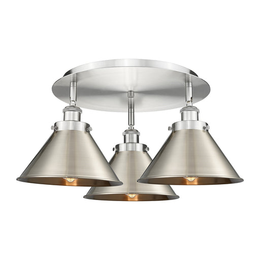 Innovations Ballston Urban 19.75in 3-Light Semi-Flush Mount | Industrial Satin Nickel Steel and Brushed Satin Nickel Metal | Model 916-3C-SN-M10-SN
