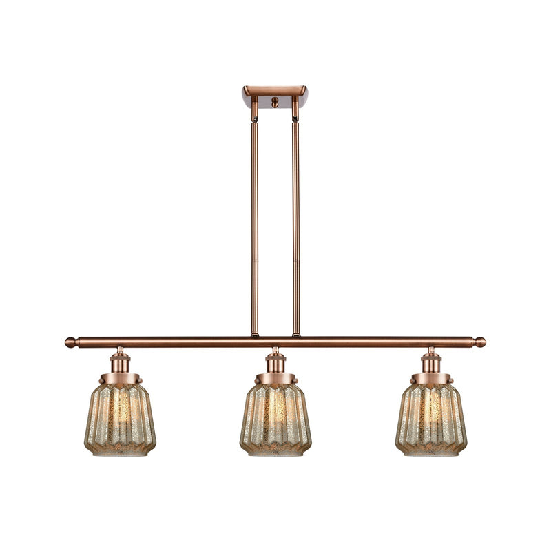 Innovations Chatham 36in 3-Light Island Light | Modern Transitional Antique Copper Steel and Cast Brass with Mercury Ribbed Glass | Model 916-3I-AC-G146