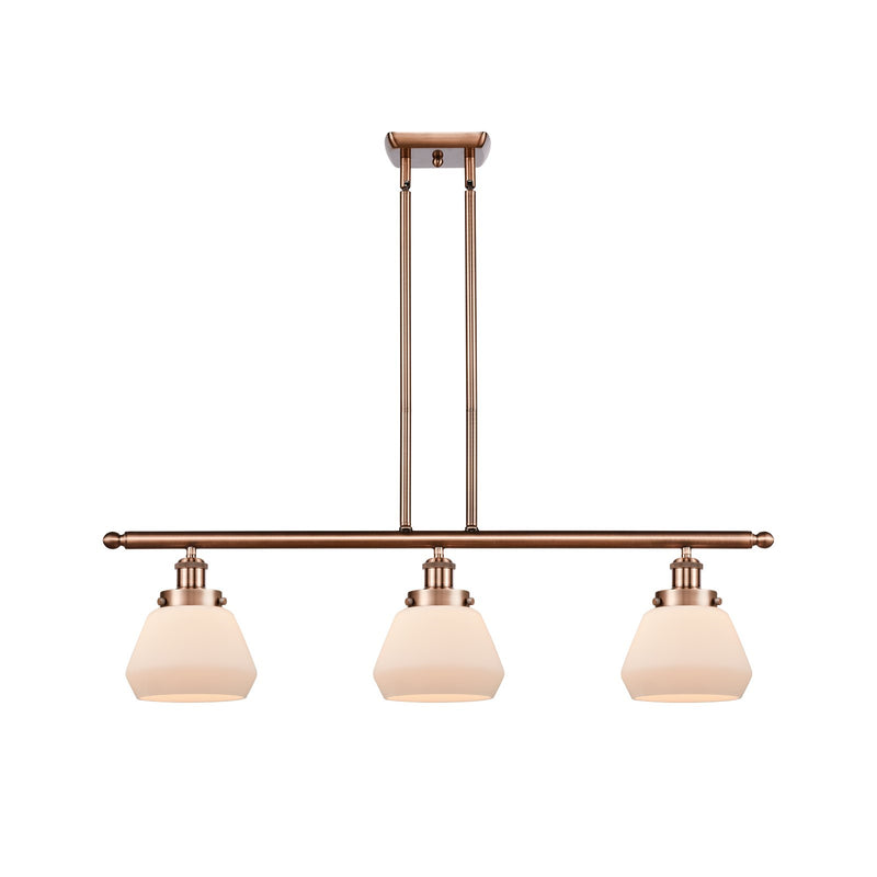 Innovations Fulton 36in 3-Light Island Light | Modern Transitional Antique Copper Steel and Cast Brass with Matte White Frosted | Model 916-3I-AC-G171