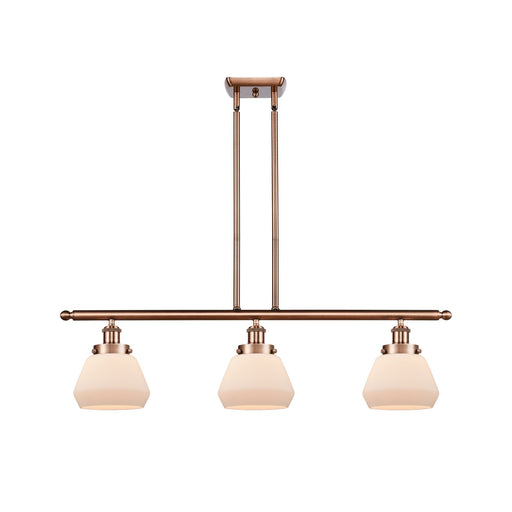 Innovations Fulton 36in 3-Light Island Light | Modern Transitional Antique Copper Steel and Cast Brass with Matte White Frosted | Model 916-3I-AC-G171