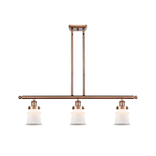 Innovations Canton 36in 3-Light Island Light | Antique Copper Steel and Matte White Frosted Glass | Kitchen Island & Dining Room | Model 916-3I-AC-G181S