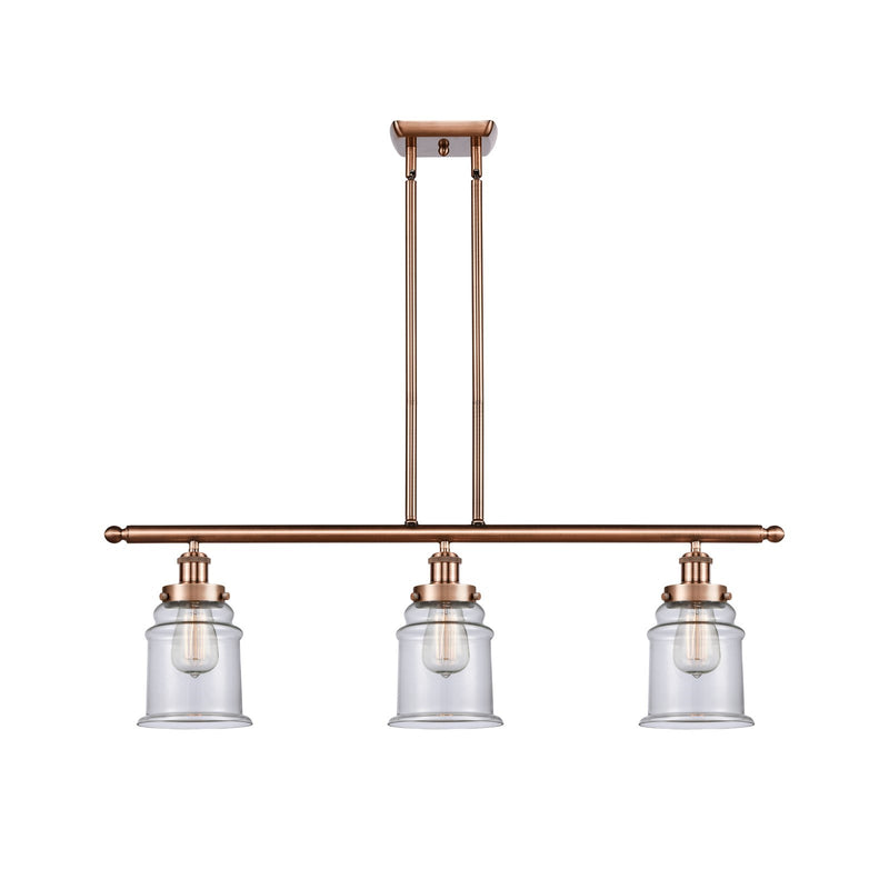 Innovations Canton 36in 3-Light Island Light | Modern Contempo Antique Copper Steel and Clear Glass | Kitchen Island & Dining Room | Model 916-3I-AC-G182