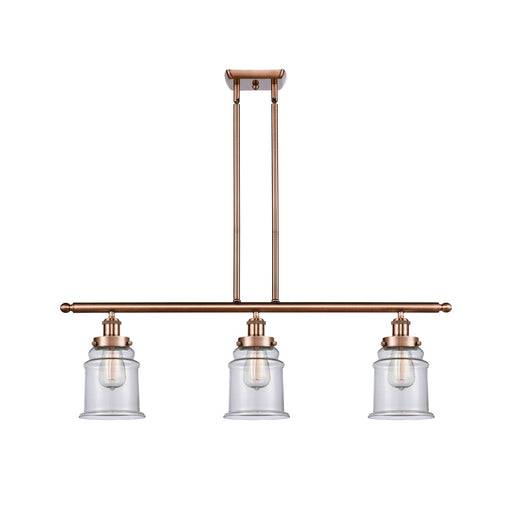 Innovations Canton 36in 3-Light Island Light | Modern Contempo Antique Copper Steel and Clear Glass | Kitchen Island & Dining Room | Model 916-3I-AC-G182