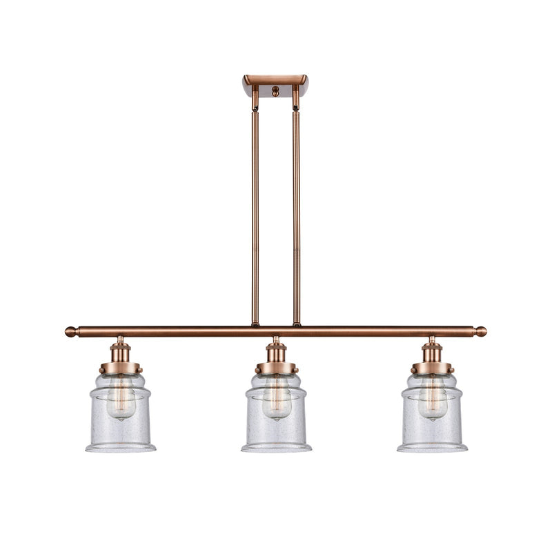 Innovations Canton 36in 3-Light Island Light | Modern Contempo Antique Copper Steel and Seedy Glass | Kitchen Island & Dining Room | Model 916-3I-AC-G184