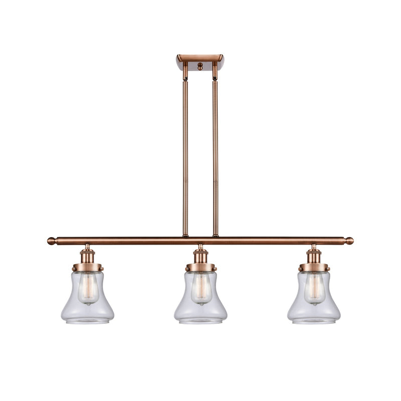 Innovations Bellmont 36in 3-Light Island Light | Modern Contempo Antique Copper Steel and Clear Glass | Kitchen Island & Dining | Model 916-3I-AC-G192