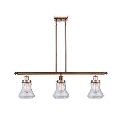 Innovations Bellmont 36in 3-Light Island Light | Modern Contempo Antique Copper Steel and Clear Glass | Kitchen Island & Dining | Model 916-3I-AC-G192