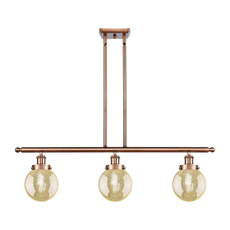 Innovations Beacon 36in 3-Light Island Light | Modern Contempo Antique Copper Steel and Mercury Seeded Glass | Kitchen Island & | Model 916-3I-AC-G208-6
