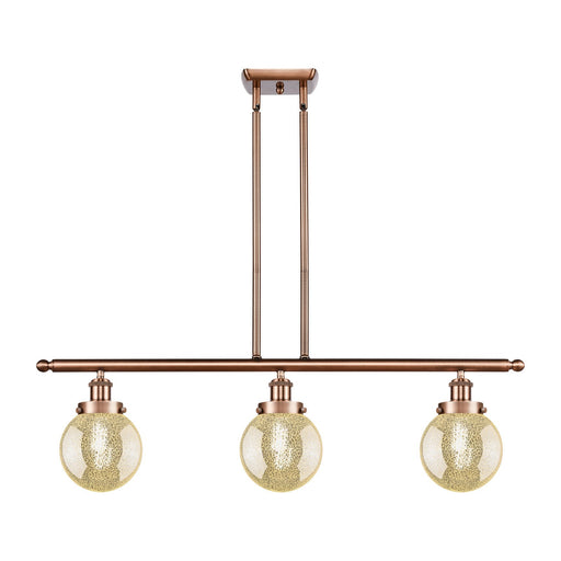 Innovations Beacon 36in 3-Light Island Light | Modern Contempo Antique Copper Steel and Mercury Seeded Glass | Kitchen Island & | Model 916-3I-AC-G208-6