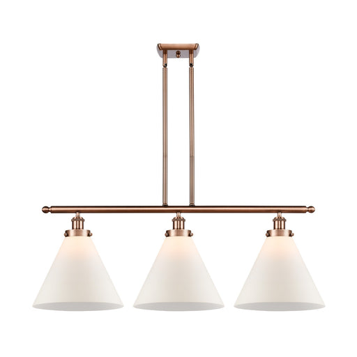 Innovations Cone 36in 3-Light Island Light | Industrial Antique Copper Steel and Matte White Frosted Glass | Kitchen Island & | Model 916-3I-AC-G41-L-LED
