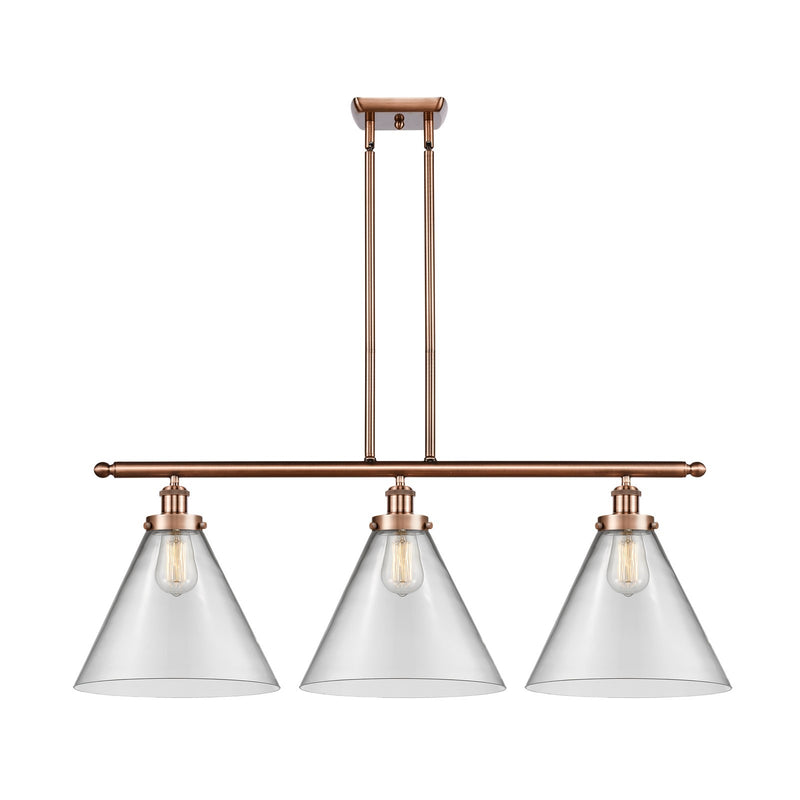 Innovations Cone 36in 3-Light Island Light | Industrial Antique Copper Steel and Clear Glass | Kitchen Island & Dining Room | Model 916-3I-AC-G42-L-LED