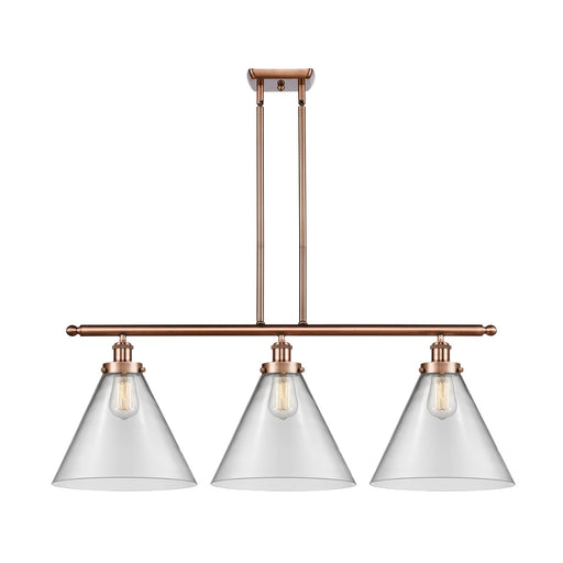 Innovations Cone 36in 3-Light Island Light | Industrial Antique Copper Steel and Clear Glass | Kitchen Island & Dining Room | Model 916-3I-AC-G42-L-LED