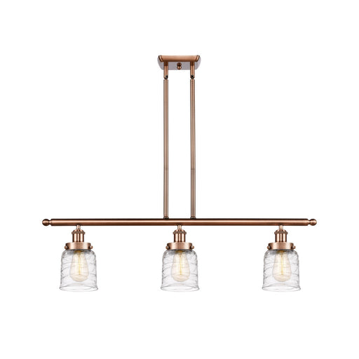 Innovations Bell 36in 3-Light Island Light | Industrial Antique Copper Steel and Clear Deco Swirl Glass | Kitchen Island & Dining | Model 916-3I-AC-G513