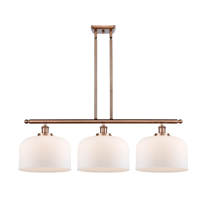 Innovations Bell 36in 3-Light Island Light w/ LED Bulbs | Industrial Antique Copper Steel and Matte White Frosted Glass | Model 916-3I-AC-G71-L-LED