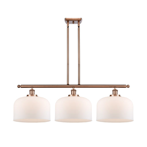 Innovations Bell 36in 3-Light Island Light w/ LED Bulbs | Industrial Antique Copper Steel and Matte White Frosted Glass | Model 916-3I-AC-G71-L-LED