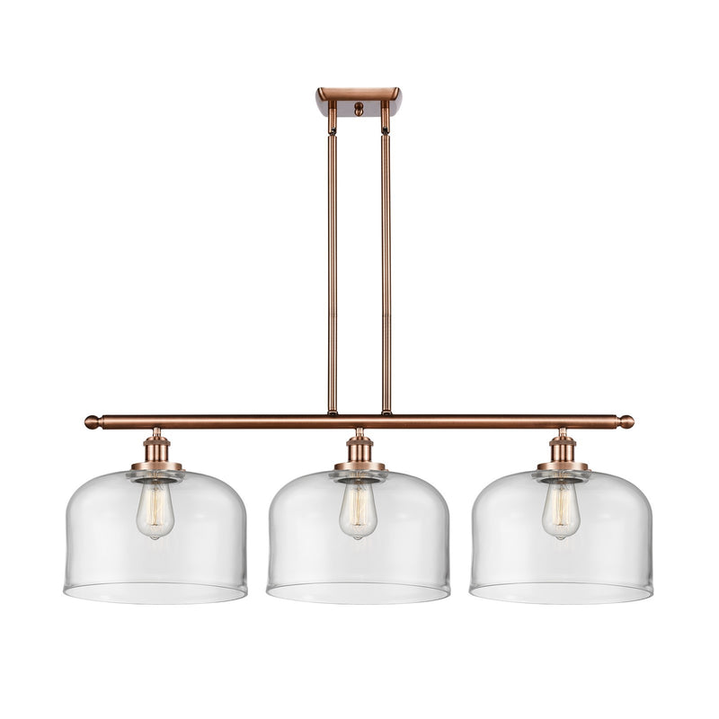 Innovations Bell 36in 3-Light Island Light | Industrial Antique Copper Steel and Clear Glass | Kitchen Island & Dining Room | Model 916-3I-AC-G72-L-LED