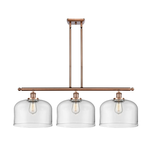 Innovations Bell 36in 3-Light Island Light | Industrial Antique Copper Steel and Clear Glass | Kitchen Island & Dining Room | Model 916-3I-AC-G72-L-LED