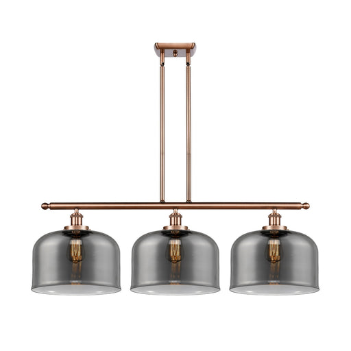 Innovations Bell 36in 3-Light Island Light | Industrial Antique Copper Steel and Light Smoke Glass | Kitchen Island & Dining Room | Model 916-3I-AC-G73-L