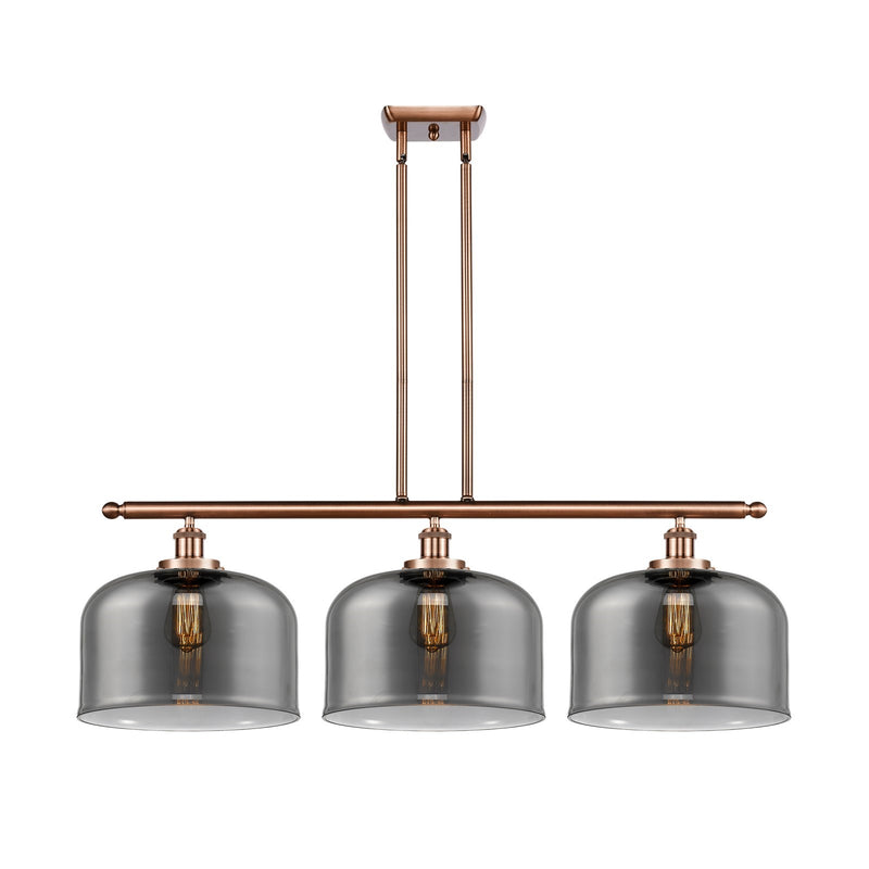 Innovations Bell 36in 3-Light Island Light | Industrial Antique Copper Steel and Light Smoke Glass | Kitchen Island & Dining | Model 916-3I-AC-G73-L-LED