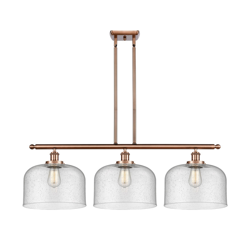 Innovations Bell 36in 3-Light Island Light with LED Bulbs | Industrial Antique Copper Steel and Seedy Glass | Kitchen Island & | Model 916-3I-AC-G74-L-LED