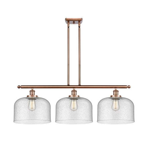 Innovations Bell 36in 3-Light Island Light with LED Bulbs | Industrial Antique Copper Steel and Seedy Glass | Kitchen Island & | Model 916-3I-AC-G74-L-LED
