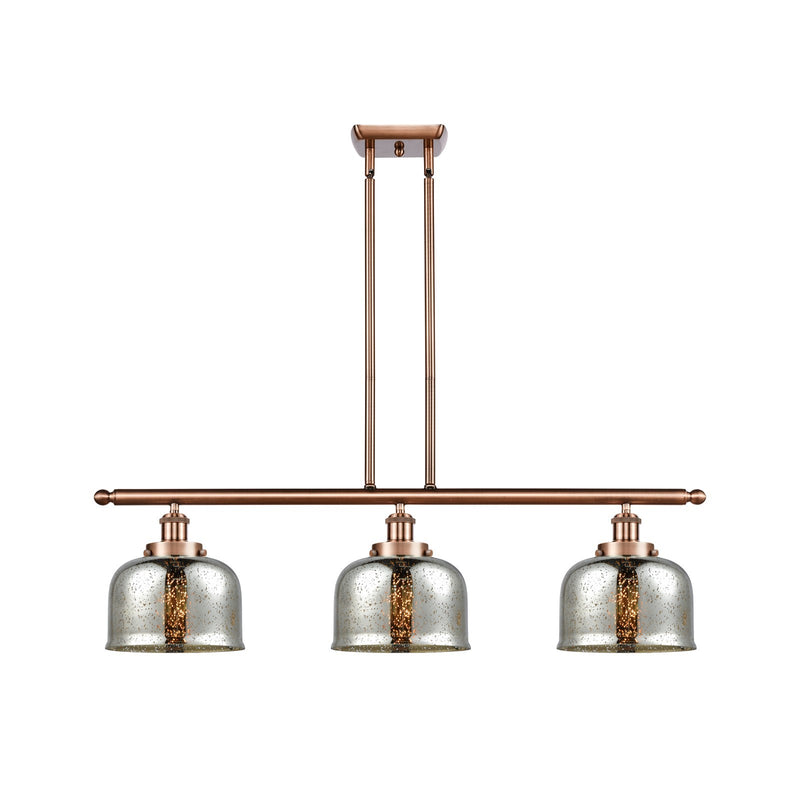 Innovations Bell 36in 3-Light Island Light with LED Bulbs | Industrial Antique Copper Steel and Silver Plated Mercury Glass | Model 916-3I-AC-G78-LED