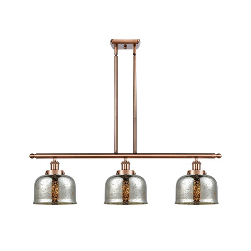 Innovations Bell 36in 3-Light Island Light with LED Bulbs | Industrial Antique Copper Steel and Silver Plated Mercury Glass | Model 916-3I-AC-G78-LED