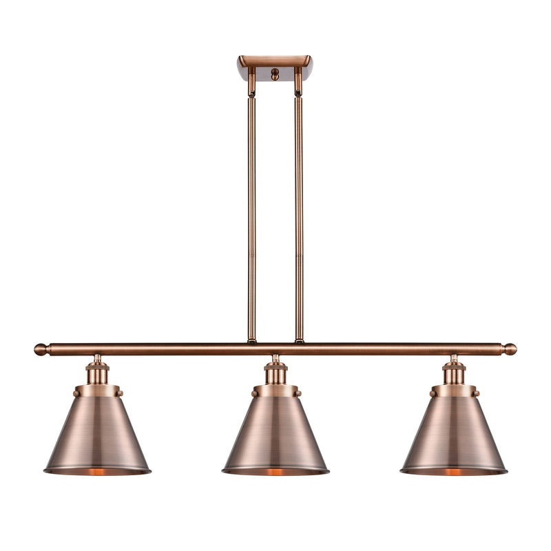 Innovations Appalachian 36in 3-Light LED Island Light | Industrial Farmhouse Antique Copper Steel and Cast Brass Metal Shade | Model 916-3I-AC-M13-AC-LED