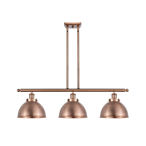 Innovations Derby 36in 3-Light LED Island Light | Industrial Farmhouse Antique Copper Steel and Cast Brass Metal Shade | Model 916-3I-AC-MFD-10-AC-LED