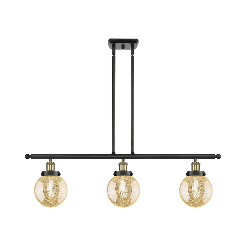 Innovations Beacon 36in 3-Light Island Light | Industrial Black Antique Brass Steel and Mercury Seeded Glass | Kitchen Island & | Model 916-3I-BAB-G208-6