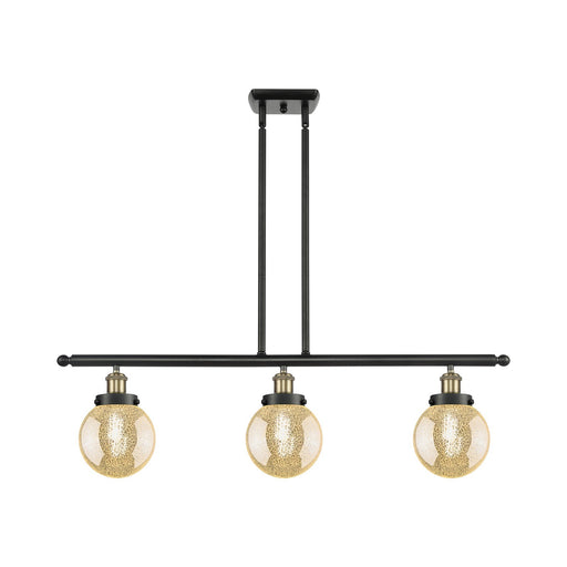 Innovations Beacon 36in 3-Light Island Light | Industrial Black Antique Brass Steel and Mercury Seeded Glass | Kitchen Island & | Model 916-3I-BAB-G208-6