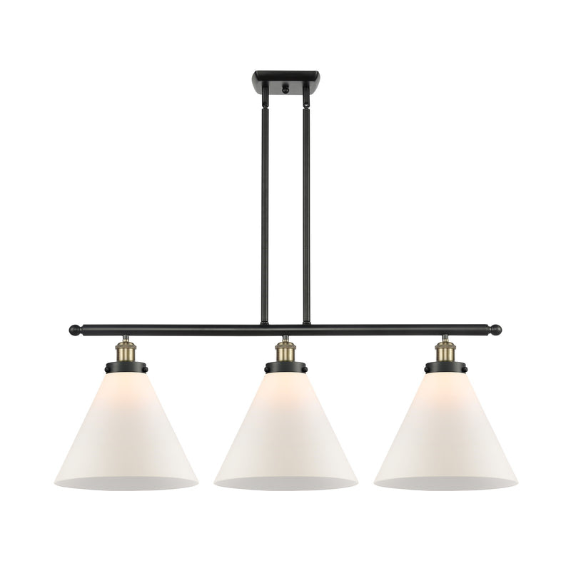 Innovations Cone 36in 3-Light Island Light with LED Bulbs | Industrial Black Antique Brass Steel and Matte White Frosted | Model 916-3I-BAB-G41-L-LED