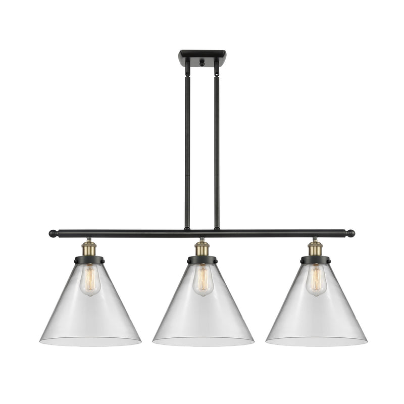 Innovations Cone 36in 3-Light Island Light | Industrial Black Antique Brass Steel and Clear Transparent Glass | Kitchen Island & | Model 916-3I-BAB-G42-L
